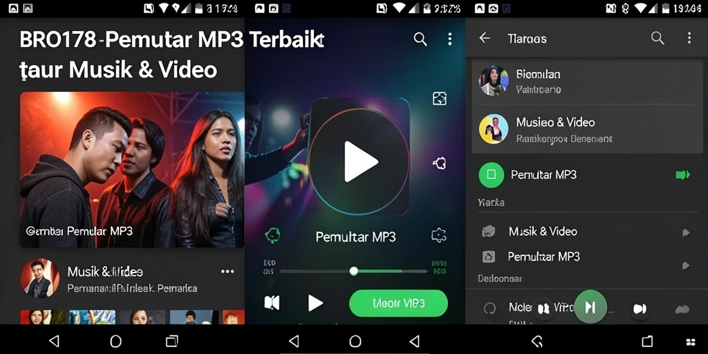 Tampilan antarmuka aplikasi Pemutar MP3 BRO178 yang sederhana dan modern.