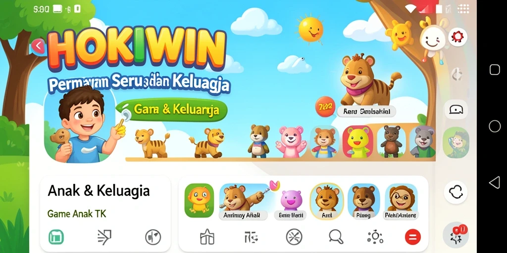 Antarmuka HOKIWIN yang cerah dan menarik untuk anak-anak.